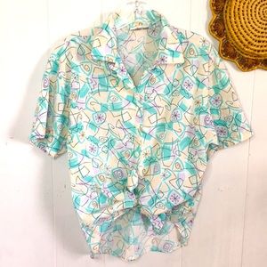 🦄VTG abstract print button down shirt